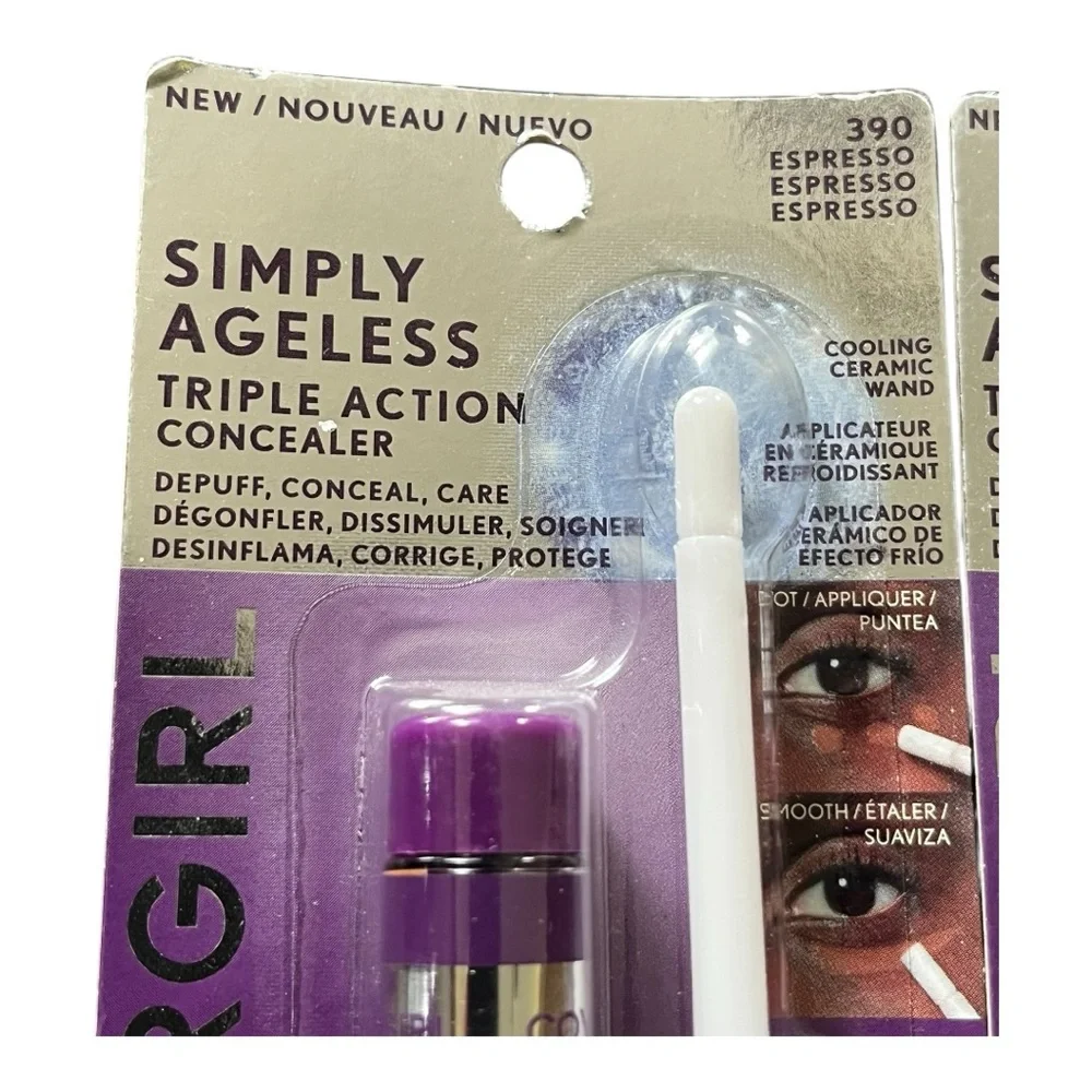 2 New Covergirl Simply Ageless Triple Action Concealers in shade 390 Espresso